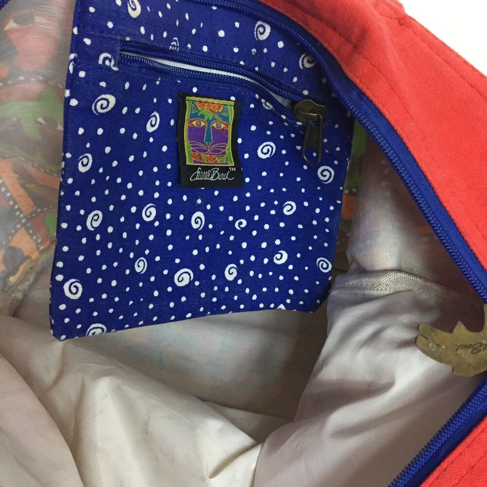 Laurel Burch Multicolored Cat Canvas Tote Bag Beaded Sequin Colorblock Charm - Picture 9 of 10